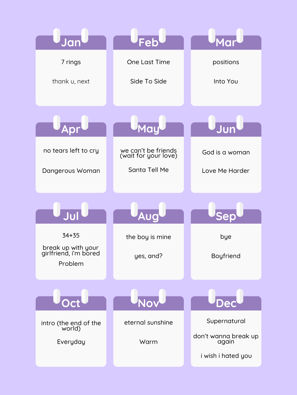 Ariana Grande Piano Calendar 2026