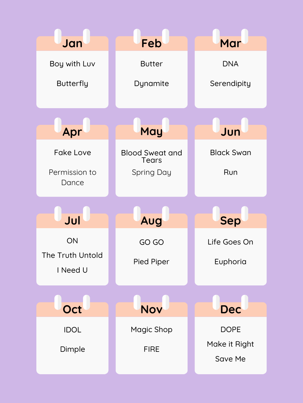 BTS Piano Calendar 2026