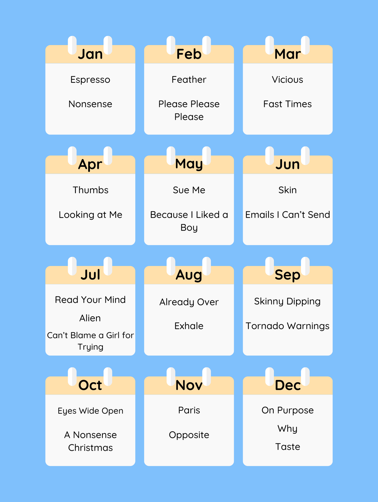 Sabrina Carpenter Piano Calendar 2026