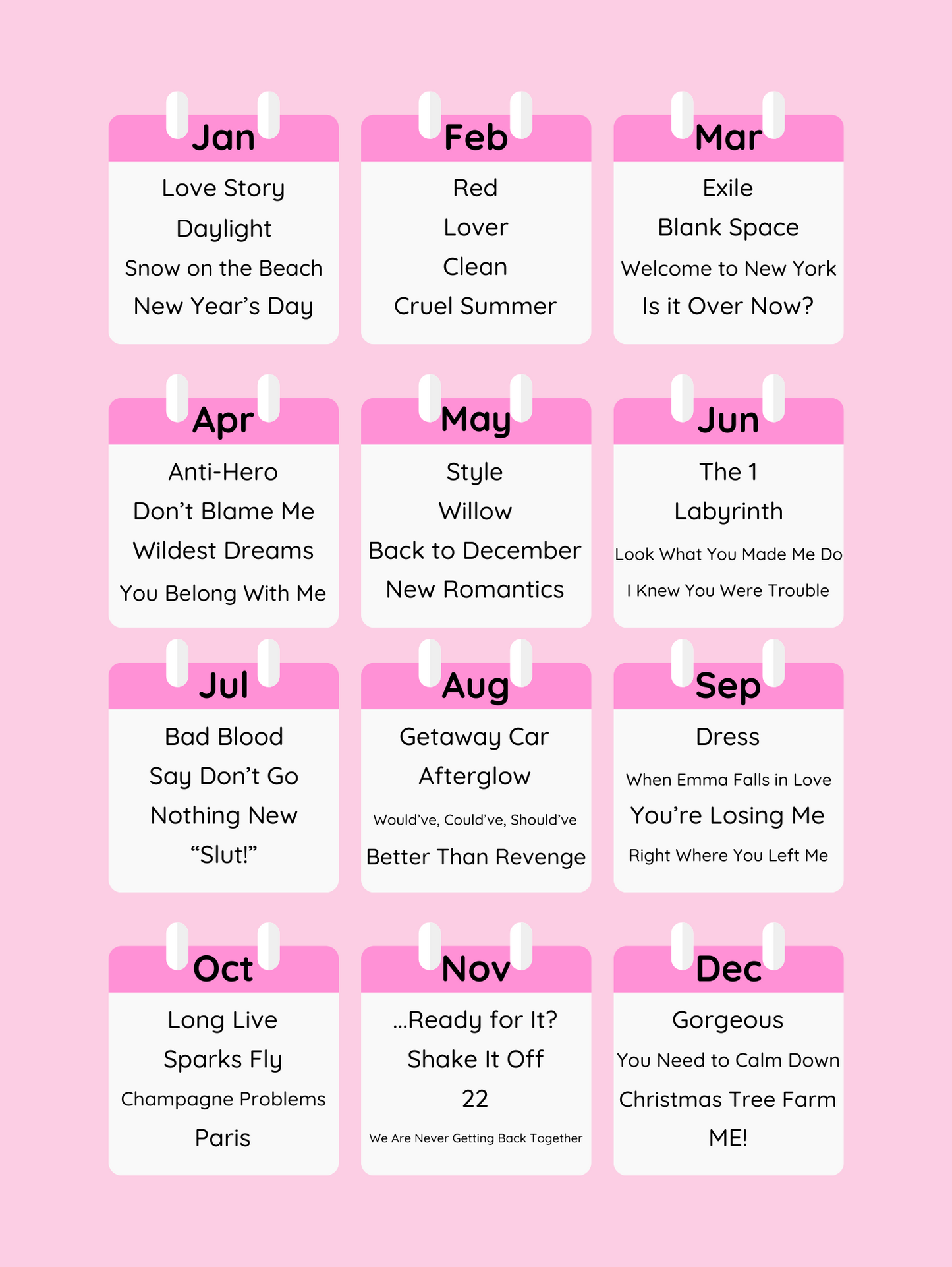 Taylor Swift Piano Calendar 2026